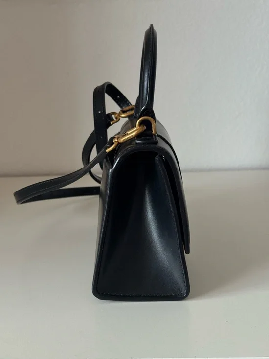Balenciaga Black Top Handle Hourglass Satchel with Gold 'B' - Picture 3 of 8
